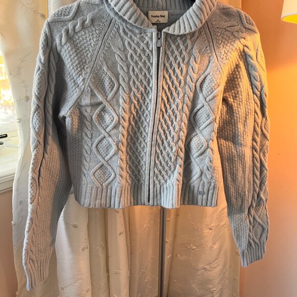 Sunday Best Baby Blue Cable Knit Zip Sweater - Picture 2 of 4